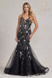 Vestido de sirena con pedrería florales y cuello en V de Nox Anabel C1117