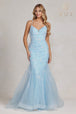Vestido de sirena con pedrería florales y cuello en V de Nox Anabel C1117