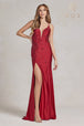 Vestido Ajustado con pedrería y Cuello en V Profundo de Nox Anabel E1206