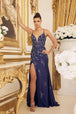 Vestido Ajustado con pedrería y Cuello en V Profundo de Nox Anabel E1206