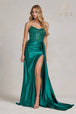 Vestido sin tirantes bordado con aberturas de Nox Anabel E1174