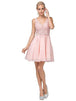 Vestido Corto con Cuello en V y Cuerpo de Encaje Dancing Queen 3011