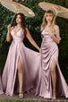 Vestido de novia de saten con escote palabra de honor y abertura de Ladivine 7485