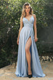 Vestido de novia de saten con escote palabra de honor y abertura de Ladivine 7485