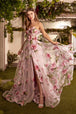 Retrato de un vestido de organza impreso en rosa de A&L A1035