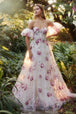 Vestido estampado de organza con manga puff  A&L A1133