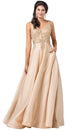 Vestido de novia de satén con cuerpo de encaje y adornos dorados Dancing Queen 2533