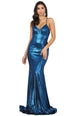Vestido de sirena metálico con tirantes de espagueti Dancing Queen 4073