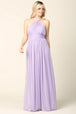 Vestido de gasa elástica con escote halter y cintura plisada EVA 3206