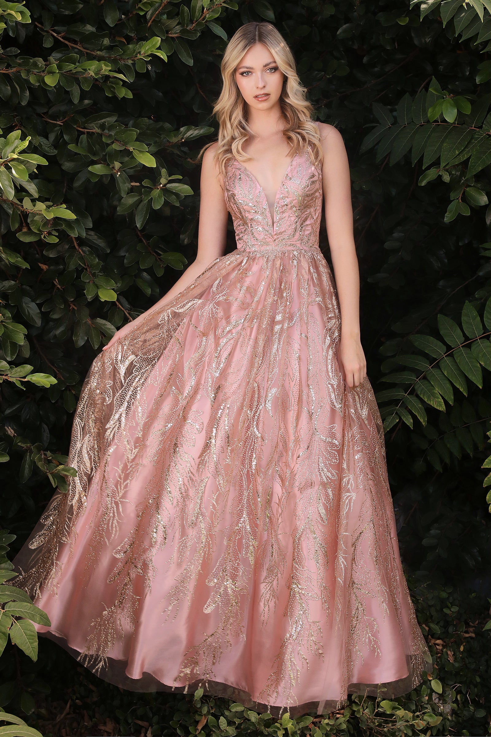 Vestido corte-A brillo floral J812 de Ladivine