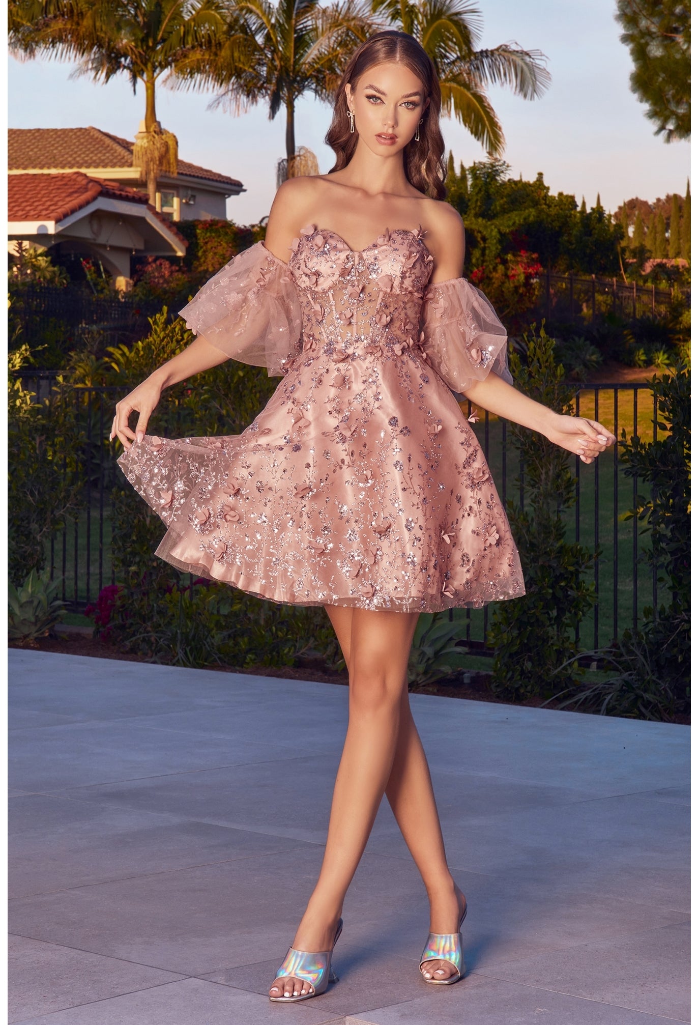 Vestido Manga Princesa Corto Vestido Corto Zapatos Corte Princesa