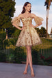 Vestido corto sin tirantes florales con manga puff KV1089 de Ladivine