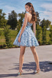 Vestido corto sin tirantes florales con manga puff KV1089 de Ladivine