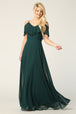 Vestido de dama de honor de gasa con hombros fríos y largo hasta el suelo EVA 3263