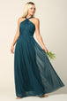 Vestido de gasa elástica con escote halter y cintura plisada EVA 3206