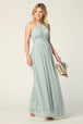 Vestido de gasa elástica con escote halter y cintura plisada EVA 3206