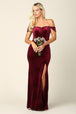 Vestido de terciopelo con hombros descubiertos y abertura frontal EVA 3430