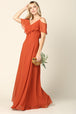 Vestido de dama de honor de gasa con hombros fríos y largo hasta el suelo EVA 3263
