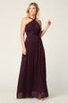 Vestido de gasa elástica con escote halter y cintura plisada EVA 3206