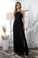 Vestido de gasa con escote halter, detalles de volantes y abertura frontal EVA 3440