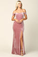 Vestido de terciopelo con hombros descubiertos y abertura frontal EVA 3430