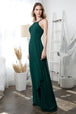 Vestido de gasa con escote halter, detalles de volantes y abertura frontal EVA 3440