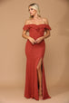 Vestido de gasa con volantes en los hombros y abertura frontal EVA 3438