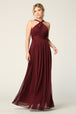 Vestido de gasa elástica con escote halter y cintura plisada EVA 3206