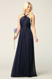 Vestido de gasa elástica con escote halter y cintura plisada EVA 3206