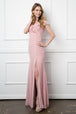 Vestido de gasa con volantes en los hombros y abertura frontal EVA 3438